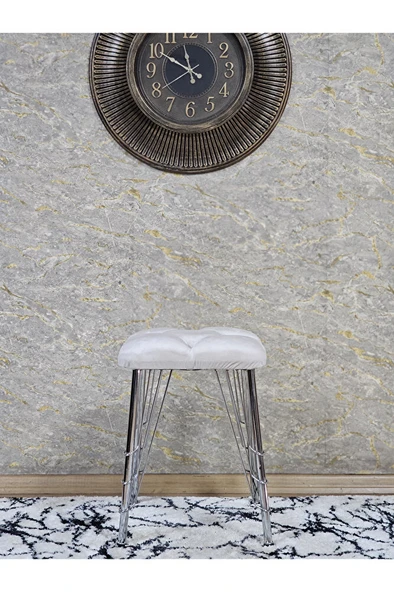 Kare Krom Kaplama Telli Ayaklı Tabure - Oturak - Bar Taburesi - Ayaklı Tabure Krem Renk 48 x 33 Boyut/Ebat - Resim 2