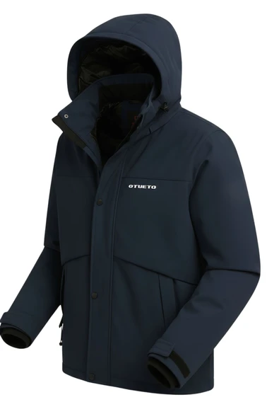 Erkek Lacivert Su Ve Rüzgar Geçirmez Çıkartılabilir Kapüşonlu Softshell Mont&Kaban - 2