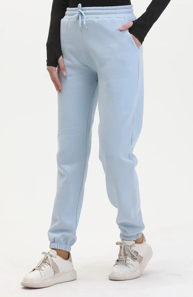 BİÇOMİ 3 iplik şardonlu paça lastikli eşofman bebe mavi is001 - Resim 3