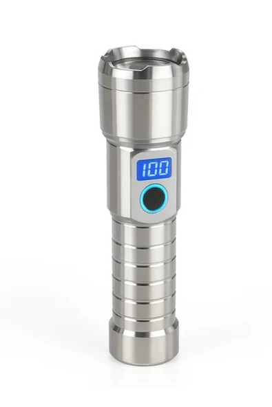 Hepu HP-M06 500Mt Menzilli LED Metal Fener Powerbank Özellikli Zoom Odaklı Dijital Ekranlı USB Giriş Çıkışlı - 4