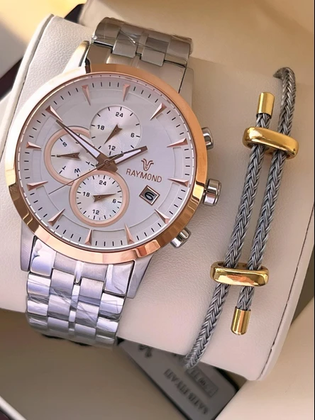 Raymond Nişan Ve Damatlara Özel Çelik Kordon 2 Yıl Garantili 5 Atm Erkek Kol Saati+Bileklik RMD.30 ürün görseli