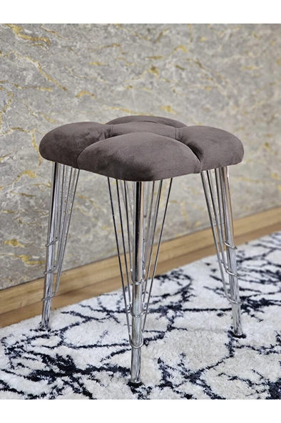 Kare Krom Kaplama Telli Ayaklı Tabure - Oturak - Bar Taburesi - Ayaklı Tabure Kahverengi Renk 48 x 33 Boyut/Ebat ürün görseli