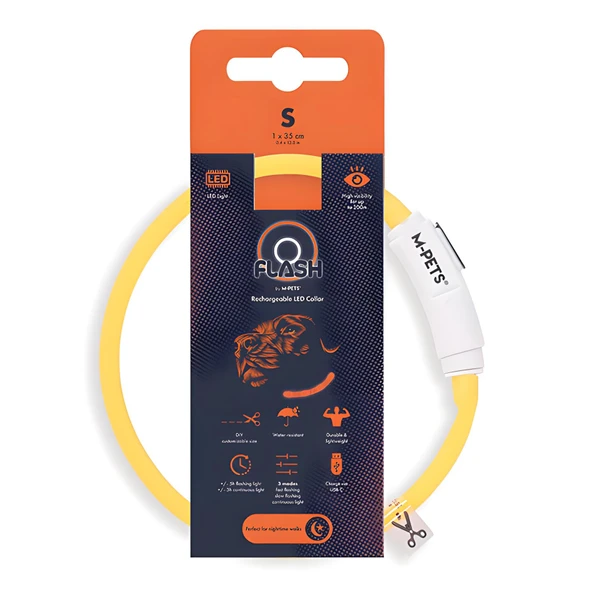 M-Pets Flash Ledli Boyun Tasması Neon Turuncu S