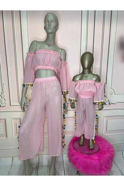Anne kız plaj takım, pembe plaj pantalonu (SEPETE AYRI EKLENMELİDİR, FİYATLARI AYRIDIR) - Resim 2