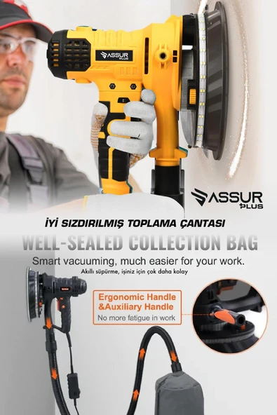 Assur Plus 360'Ledli 850W Pro Alçıpan Zımpara Makinası Toz Emmeli - 2