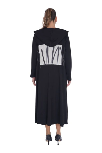 Kadın Büyük Beden Siyah Fermuarlı Uzun Kaftan Elbise - 3