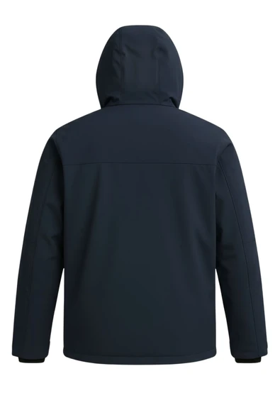 Erkek Lacivert Su Ve Rüzgar Geçirmez Çıkartılabilir Kapüşonlu Softshell Mont&Kaban - 4