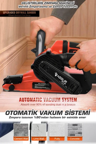Assur Plus 900W Elektrikli Vakumlu Tozsuz Cila Özellikli Tank Zımpara Makinesi - 3