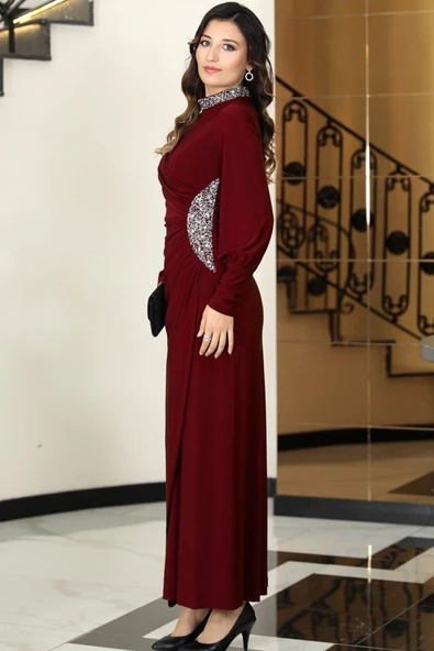 Lavin Tesettür Abiye Bordo - Resim 3