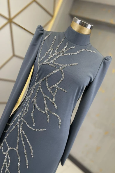 Tuana Tesettür Abiye Gri - Resim 7