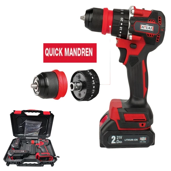 ATTLAS ATB21 BLPDX-202C AKÜLÜ KÖMÜRSÜZ DARBELİ MATKAP 2.0AH A0104098
