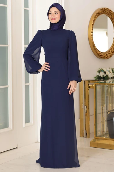 Firuze Tesettür Abiye Lacivert - Resim 3