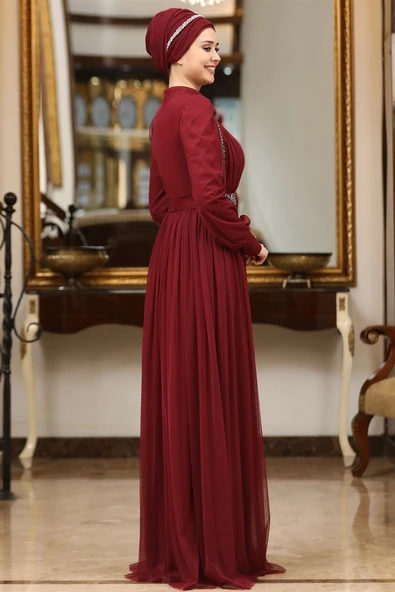 Efsane Tesettür Abiye Bordo - Resim 3