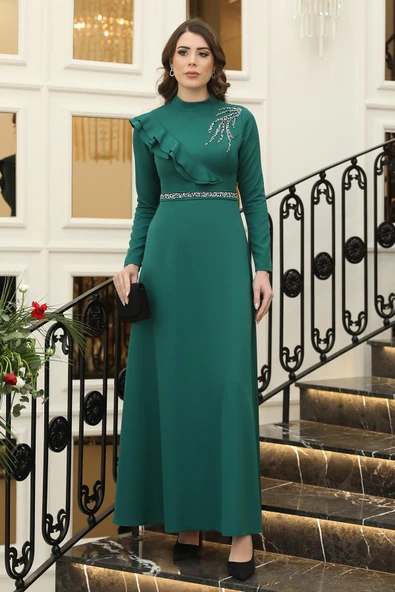 Elif Taşlı Tesettür Elbise Zümrüt ürün görseli