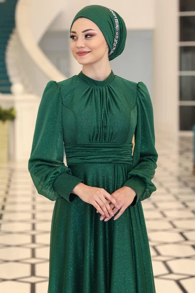 Kübra Tesettür Abiye Zümrüt - Resim 2