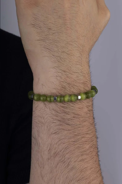 Gümüş Pazarım Hematit Geçişli Yeşim Taşı Doğal Taş Erkek Bileklik - Resim 2