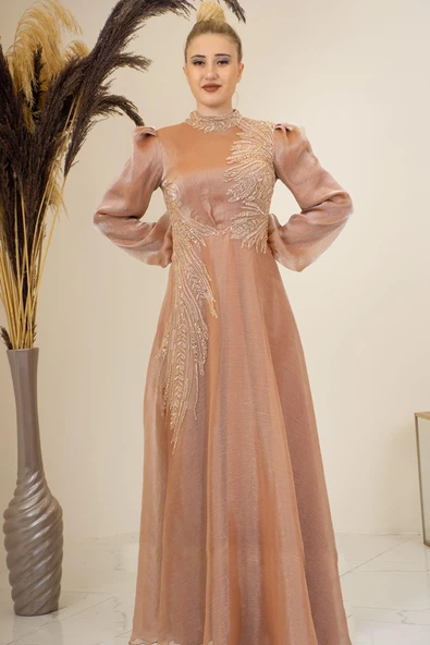 Yağmur Tesettür Abiye Soğan Kabuğu - Resim 3