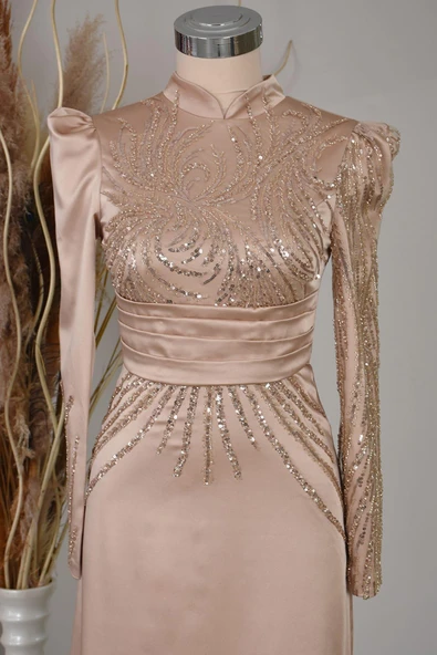 Nehir Tesettür Abiye Gold - Resim 2