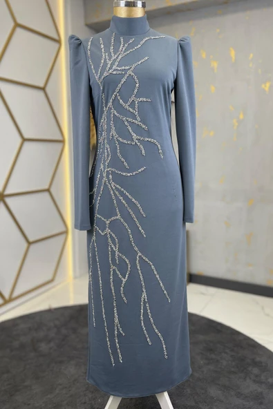 Tuana Tesettür Abiye Gri - Resim 4