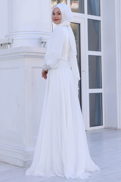 Yağmur Tesettür Abiye Ekru - Resim 3