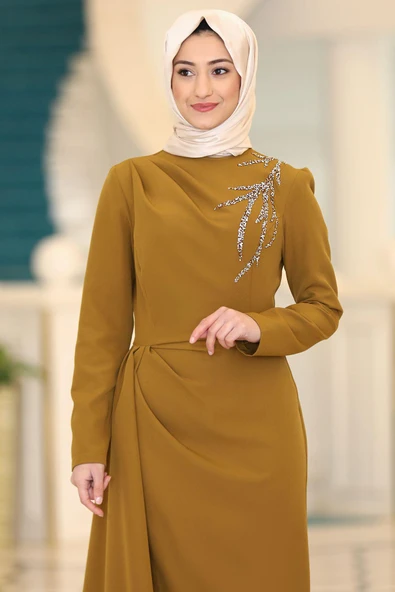 Adel Tesettür Abiye Yağ Yeşili - Resim 2