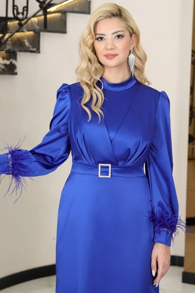 Lara Kemerli Saten Tesettür Abiye Saks - Resim 2