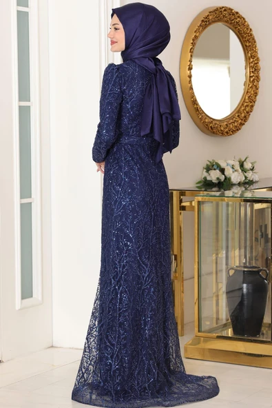 Tuana Tesettür Abiye Lacivert - Resim 3