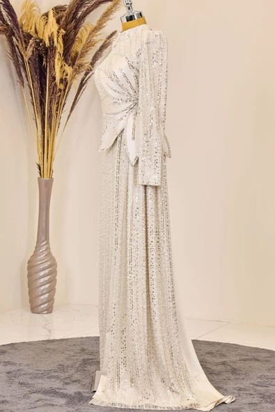 Bergüzar Tesettür Abiye Krem - Resim 4