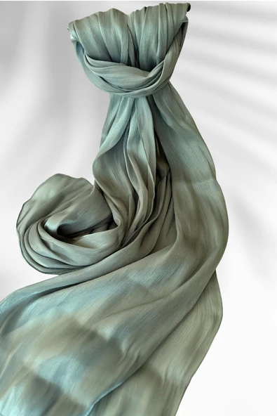 Saten Dokulu Janjan Abiye Şal 75x180cm Çağla Yeşili ürün görseli