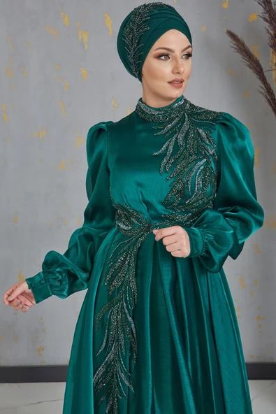 Yağmur Tesettür Abiye Zümrüt - Resim 2