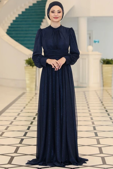 Kübra Tesettür Abiye Lacivert - Resim 4