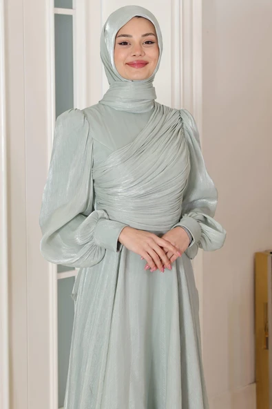 Bahar Tesettür Abiye Mint - Resim 2