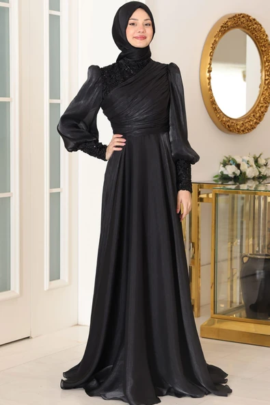 Bahar Tesettür Abiye Siyah - Resim 3