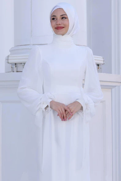 Firuze Tesettür Abiye Beyaz - Resim 2