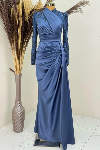 Asude Tesettür Abiye İndigo ürün görseli