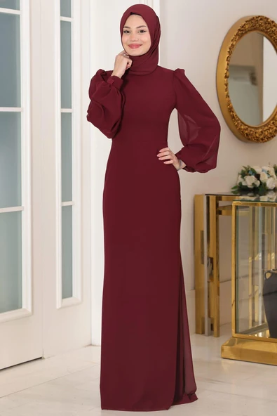 Firuze Tesettür Abiye Bordo - Resim 3