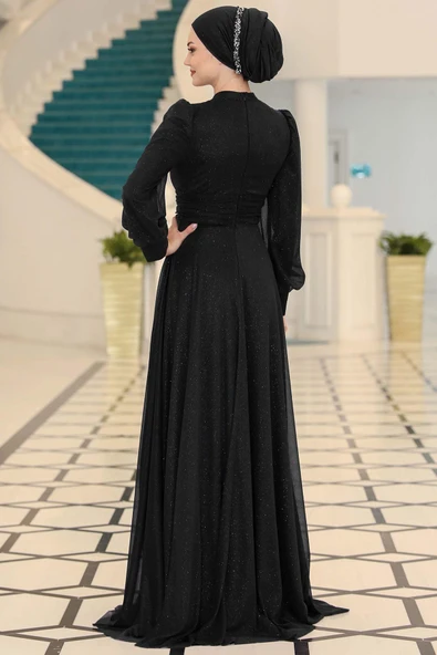 Kübra Tesettür Abiye Siyah - 5