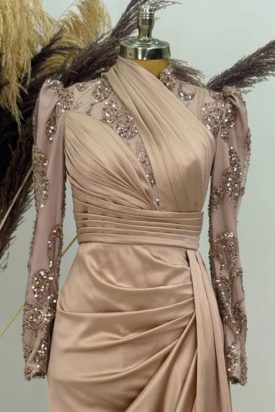 Asude Tesettür Abiye Gold - Resim 2