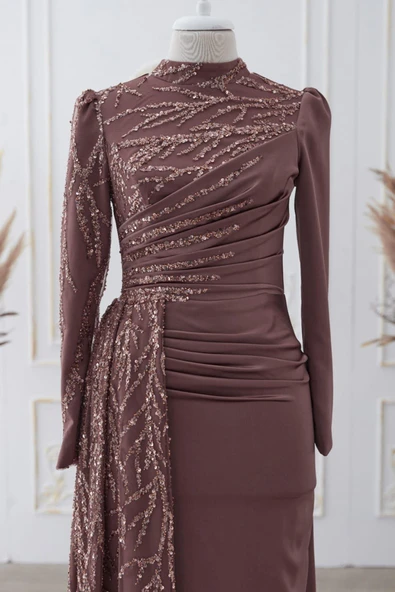 Güneş Tesettür Abiye Kahve - Resim 2