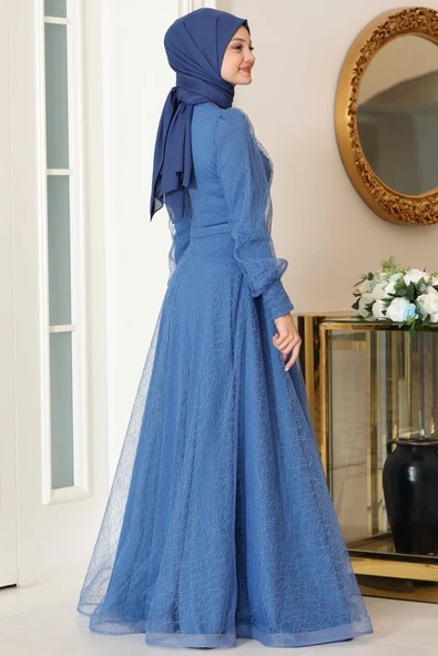 Peri Tesettür Abiye İndigo - Resim 3