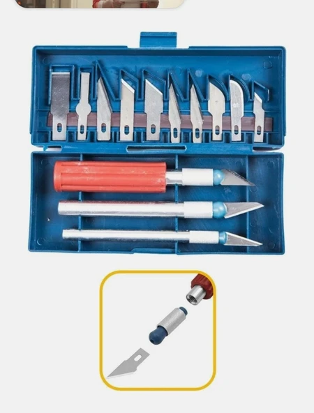 Zanaat 13 Parça Hobi Gravür Ahşap Heykel Çömlek Oyma Şekil Verme 13 Maket Bıçak Neşter Seti - 2