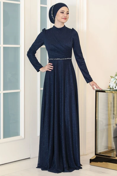 Işıl Tesettür Abiye Lacivert - Resim 3