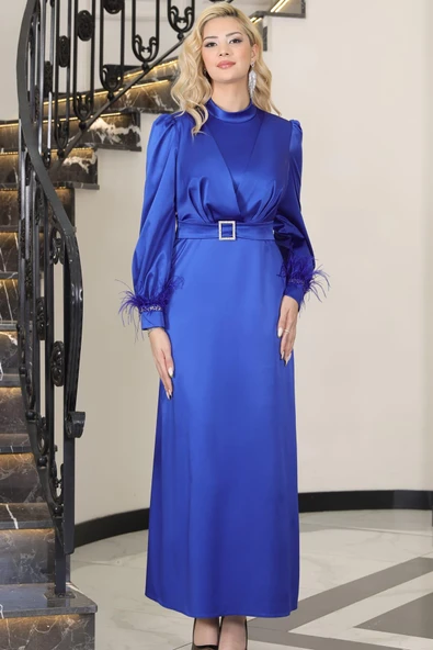 Lara Kemerli Saten Tesettür Abiye Saks ürün görseli