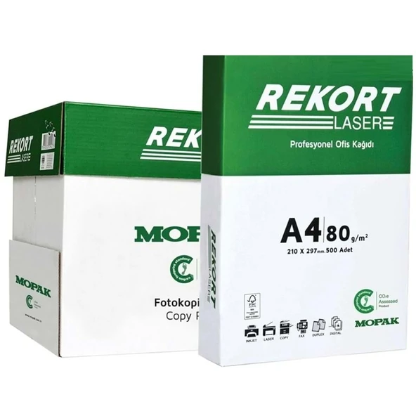 Mopak Rekort A4 80GR/M2 Fotokopi Kağıdı 10000 Adet (20PK*500) - 1