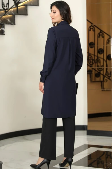 Asrın Tunik Pantolon İkili Tesettür Takım Lacivert - Resim 3