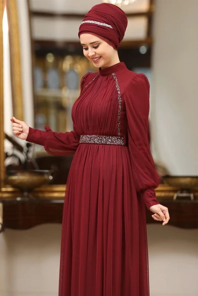 Efsane Tesettür Abiye Bordo - Resim 2