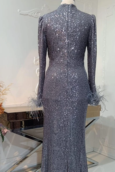 Hüma Tesettür Abiye Gümüş - Resim 3