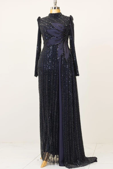 Bergüzar Tesettür Abiye Lacivert - Resim 4