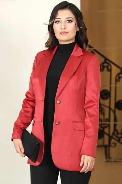 Yaren Astarlı Saten Ceket Bordo ürün görseli