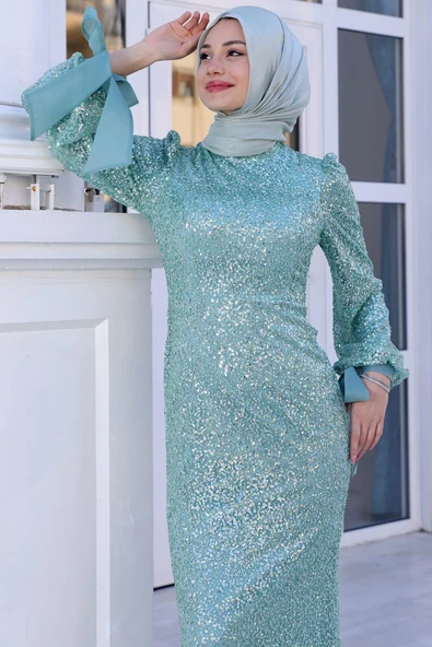 Şimal Tesettür Abiye Mint - Resim 2